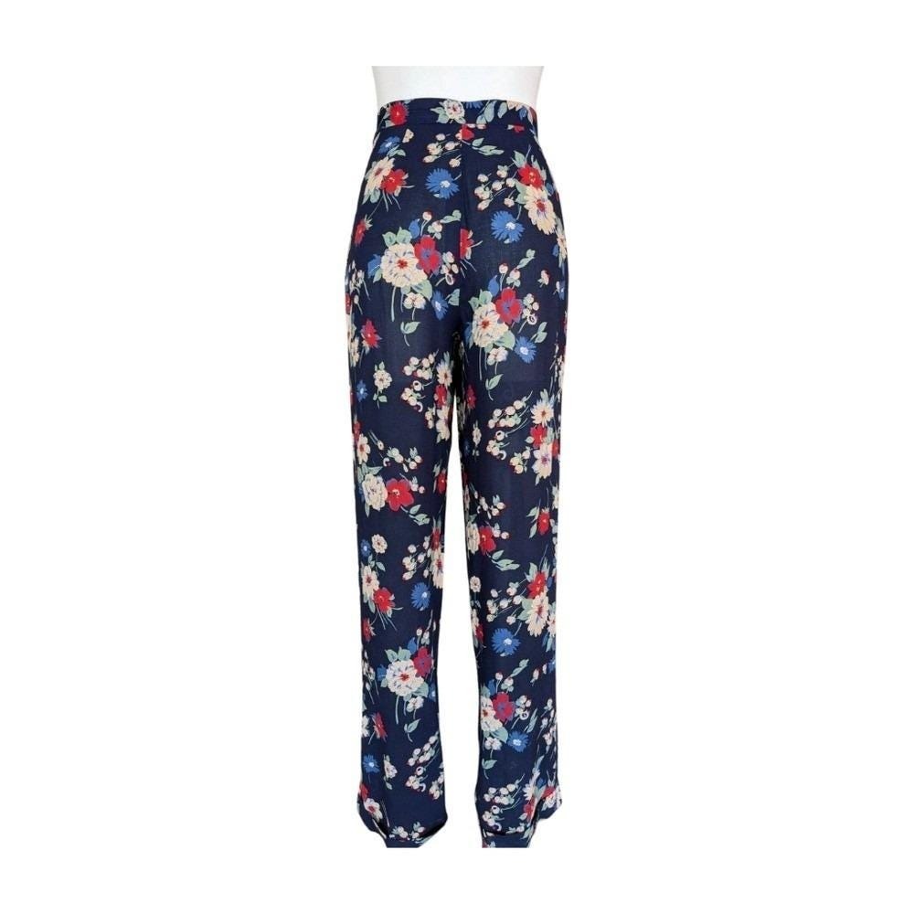 Vintage 90s Ralph Lauren Blue‎ Label Flowy Floral Cuffed Trouser Pants Size 8